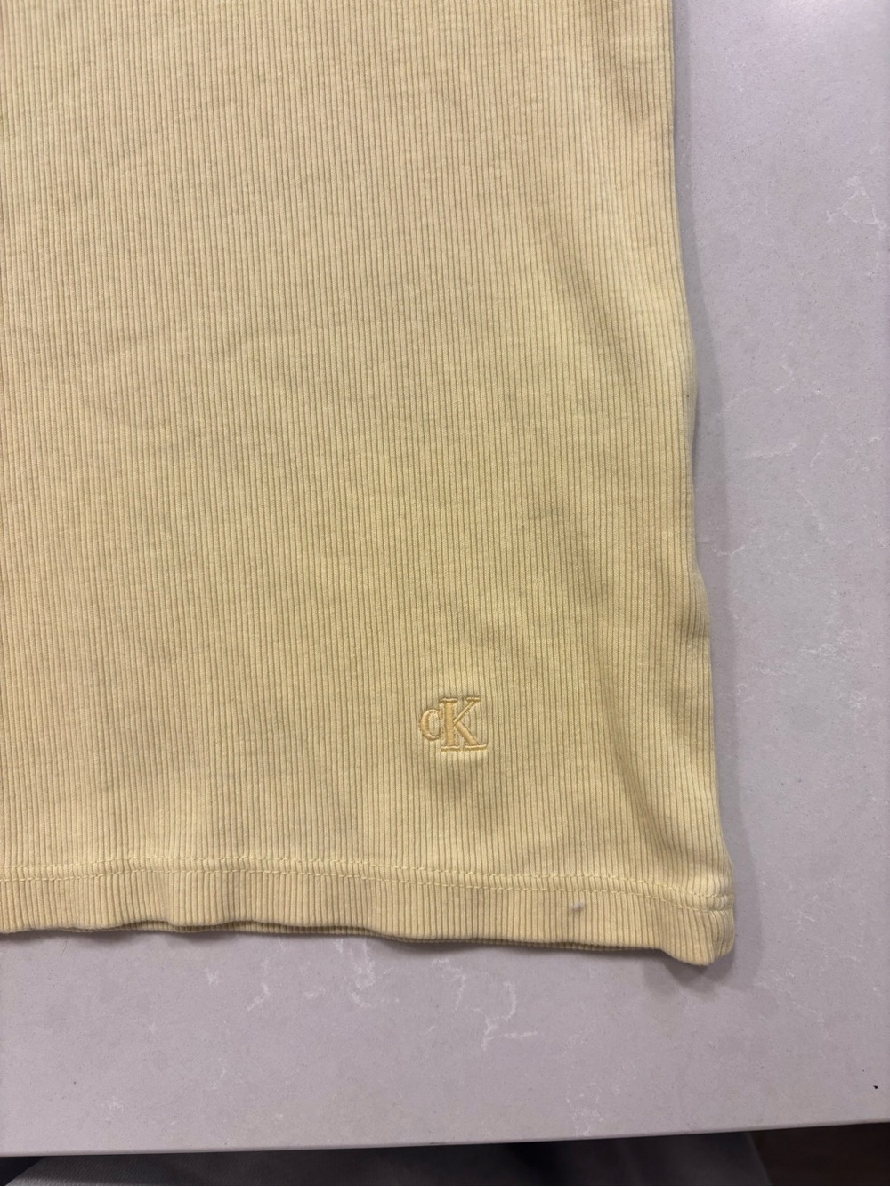 Calvin Klein Jeans Pale Yellow Ribbed Short Sleeve Tee - Picture 3 of 3